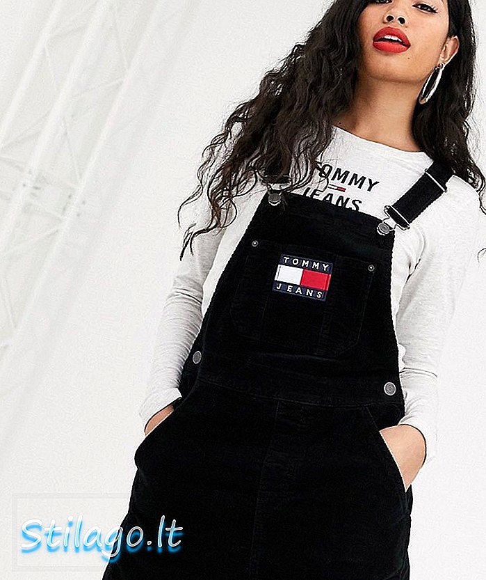 Tommy Jeans cord dungaree dress-Black