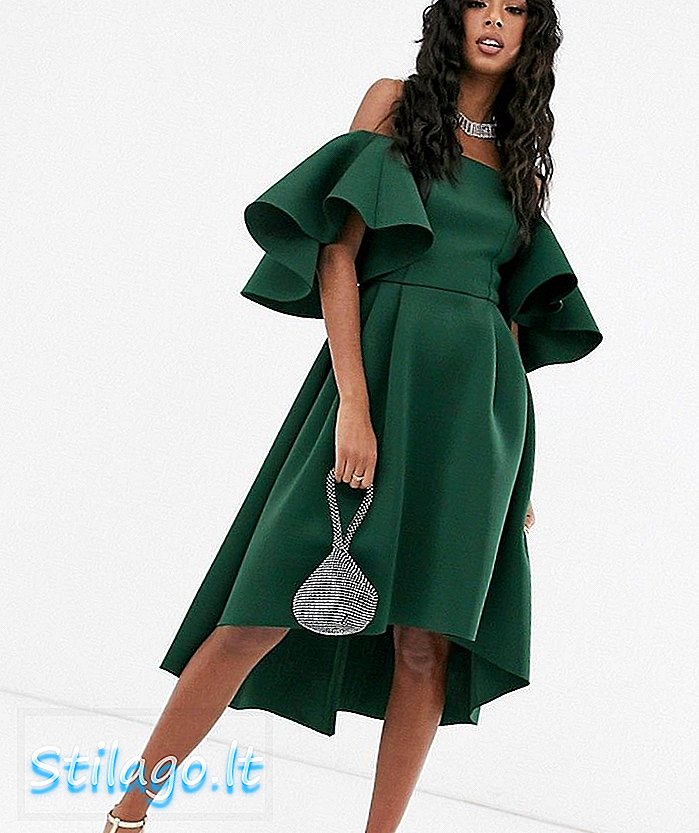 ASOS DESIGN bergetar lengan bandeau midi prom dress-Hijau