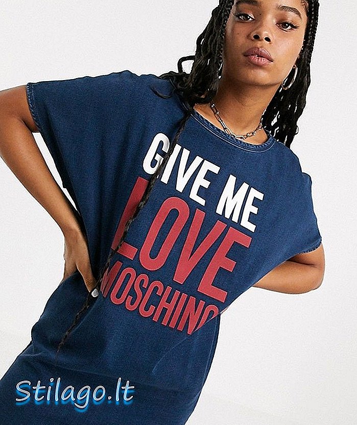 Kjærlighet Moschino gi meg slagord t-skjorte kjole-Navy