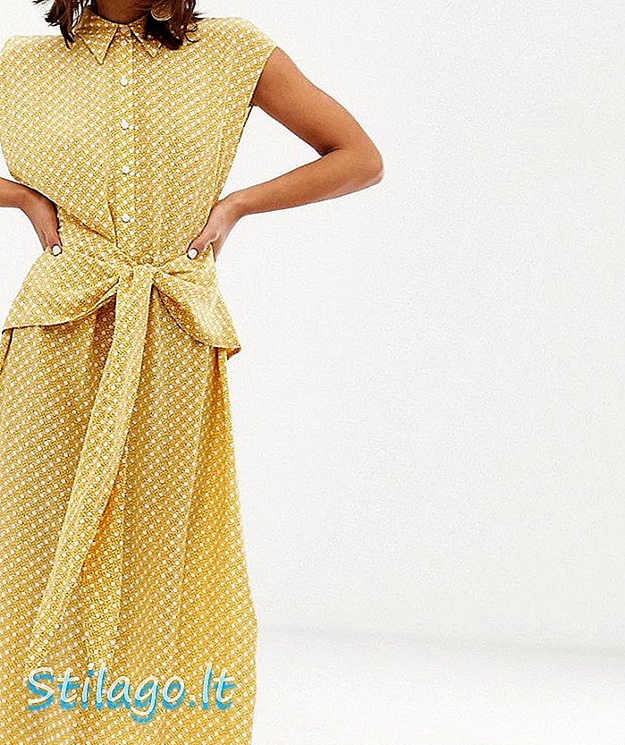 Other Stories midi-jurk met tailleknoop in gele print-Multi