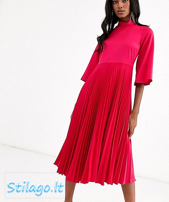 Шафа лондонського плісированого атласного сукні міді в фуксії-Рожевий