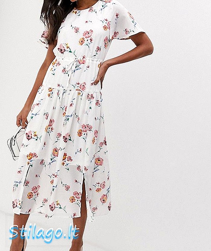 Fashion Union midi-jurk met lage zoom in bloemen-wit