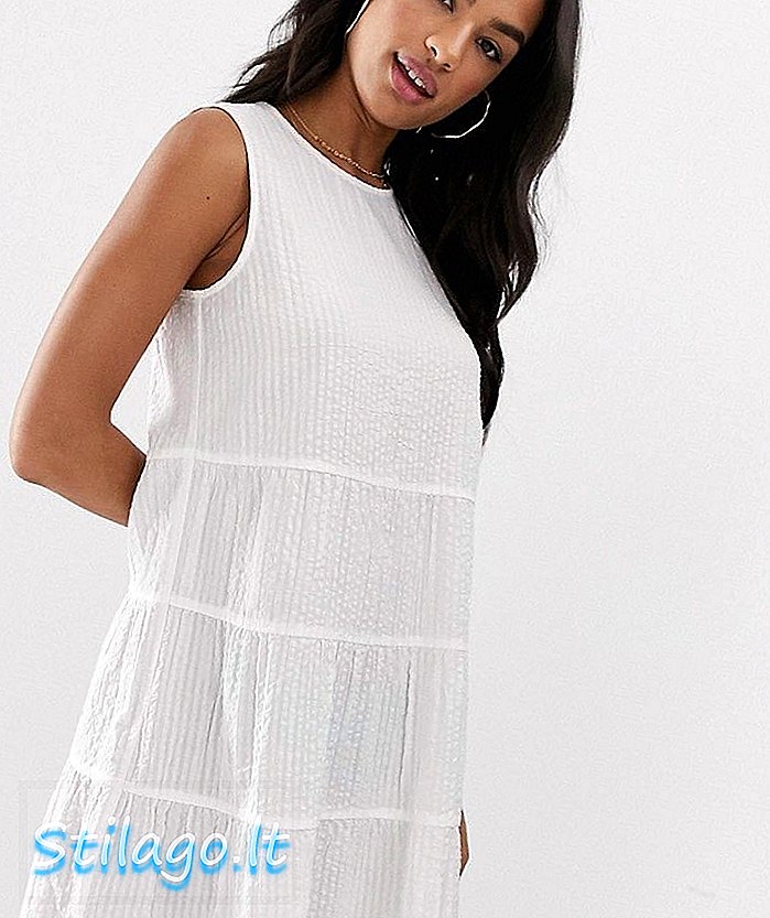 ASOS DESIGN mini vestido sem mangas em camadas em seersucker-White