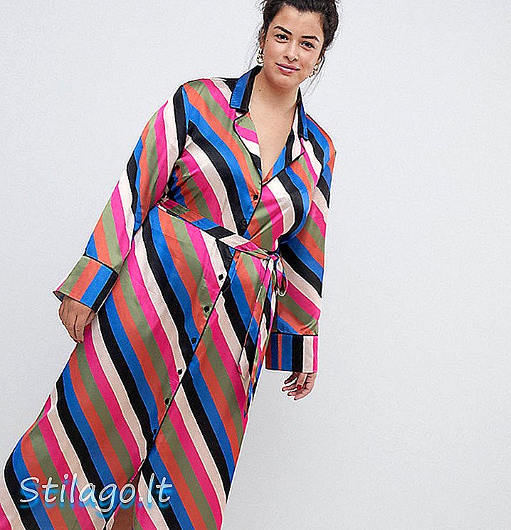 فستان قميص نيون روز بلس متوسط ​​الطول بخطوط فاخرة متعددة الألوان