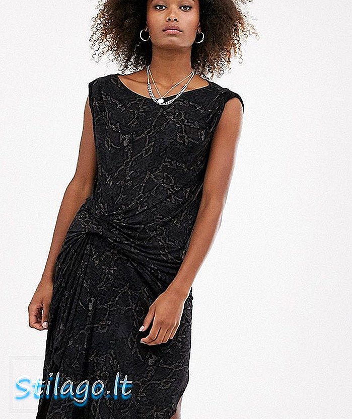 AllSaints snakecharm riviera φανέλα αμάνικο μεσαίο φόρεμα-Μαύρο