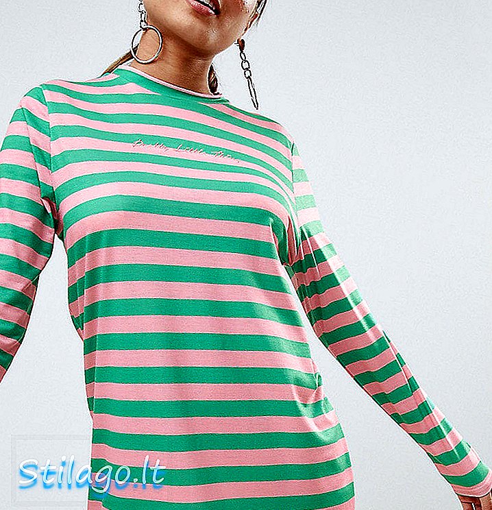 PrettyLittleThing Striped Logo T-Shirt Vestido-Verde