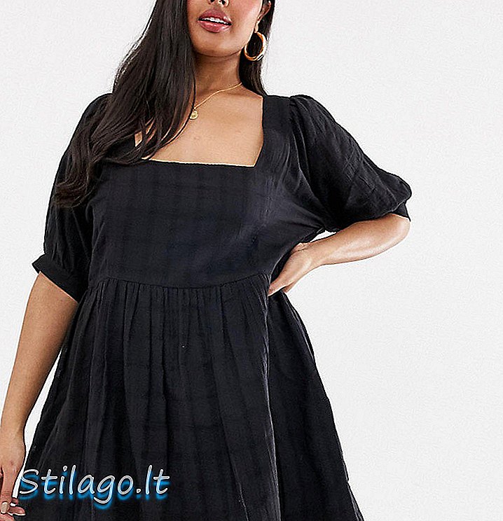 ASOS DESIGN Rochie curbă pe gât mini rochie smock cu gât pătrat în textură-Negru