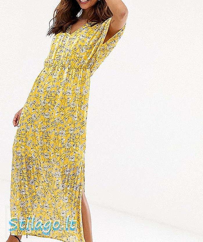 Vero Moda Şeffaf Çizgili Çiçekli Baskılı Maksi Elbise-Sarı
