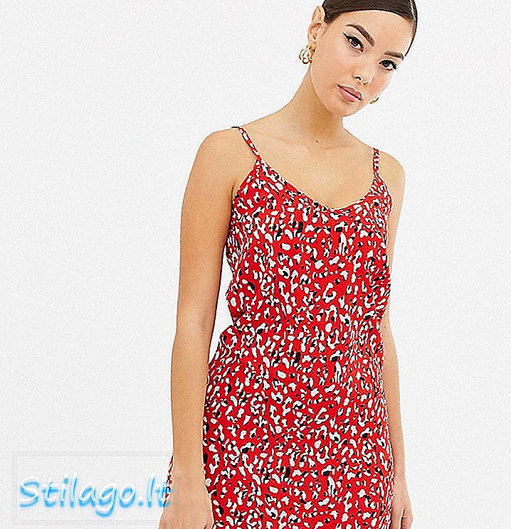 Esclusivo abito midi slip in raso midi Boohoo in leopardo rosso-Multi