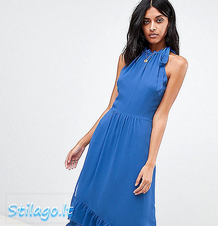 Kho Frill Chi tiết Halter Maxi Dress-Blue