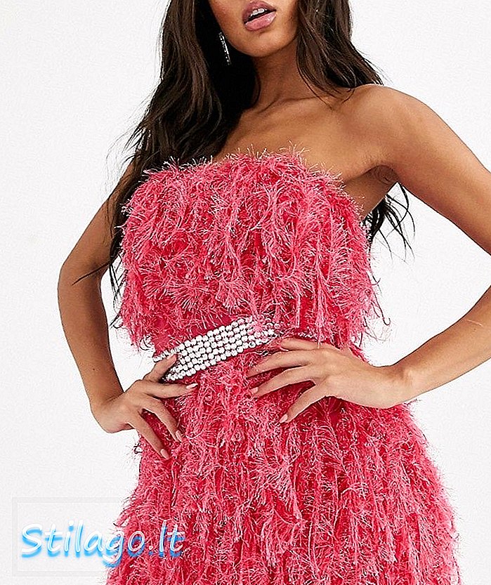 ASOS DESIGN - Mini-jurk van imitatieveer met diamanten riem, roze