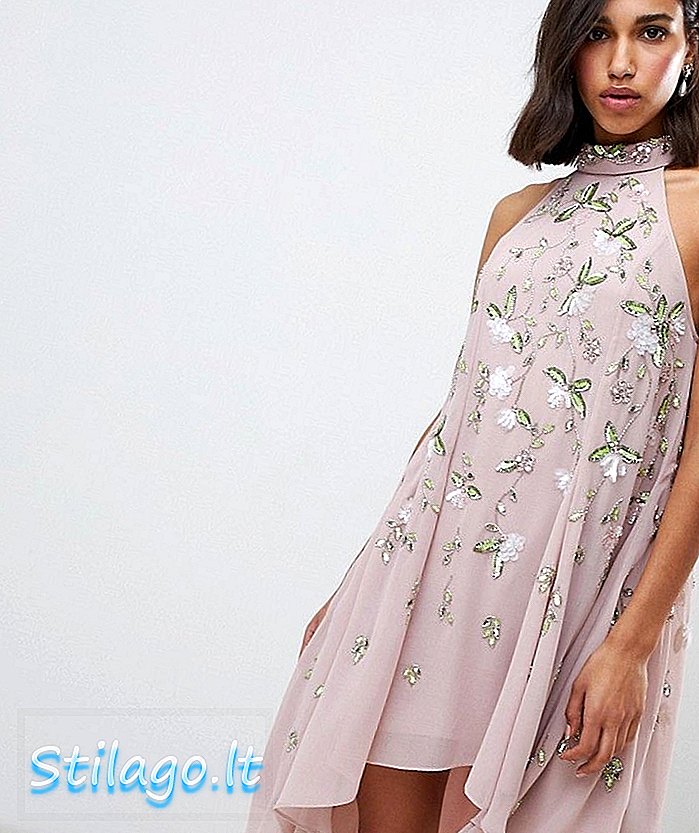ASOS DESIGN - Vestito scampanato decorato con motivi floreali-Rosa