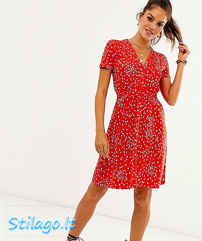 Vestido de patinadora com estampa floral French Connection-Red