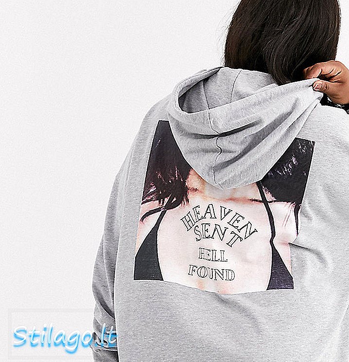 Hoodie obleka Missguided Plus s potiskom hrbta v sivi barvi