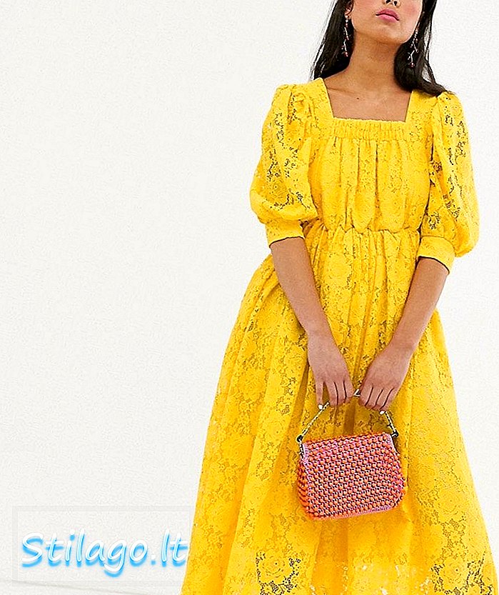 Obleka za sestro Jane midaxi v čipkasto rumeni barvi