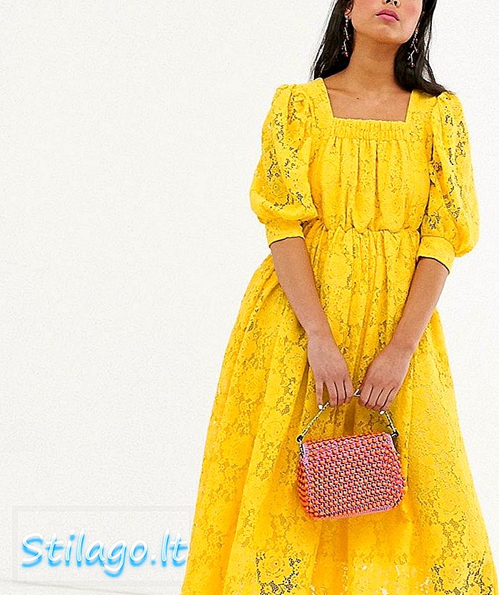 Vestido de blusa irmã Jane midaxi em renda-Amarelo