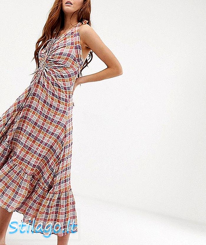 Free People Rainbow Dreams ruched check maxi dress-Pink
