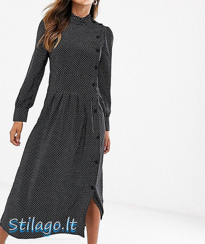 Robe midi Vero Moda à col montant et détail bouton-Noir