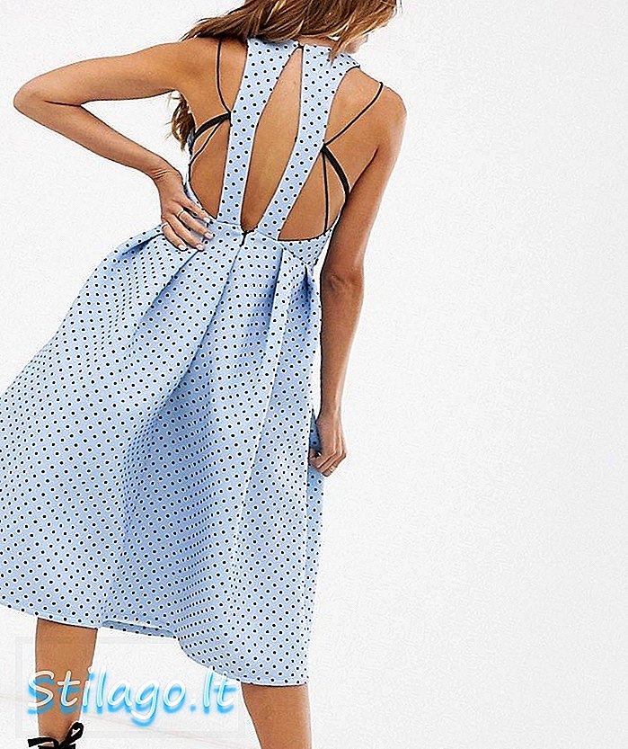 पट्टा तपशील-निळ्यासह एएसओएस डिझाईन स्पॉट प्रिंट प्रोम मिनी ड्रेस