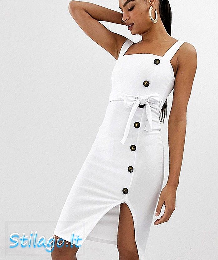 Dalam tombol The Style ke bawah midi dress-White