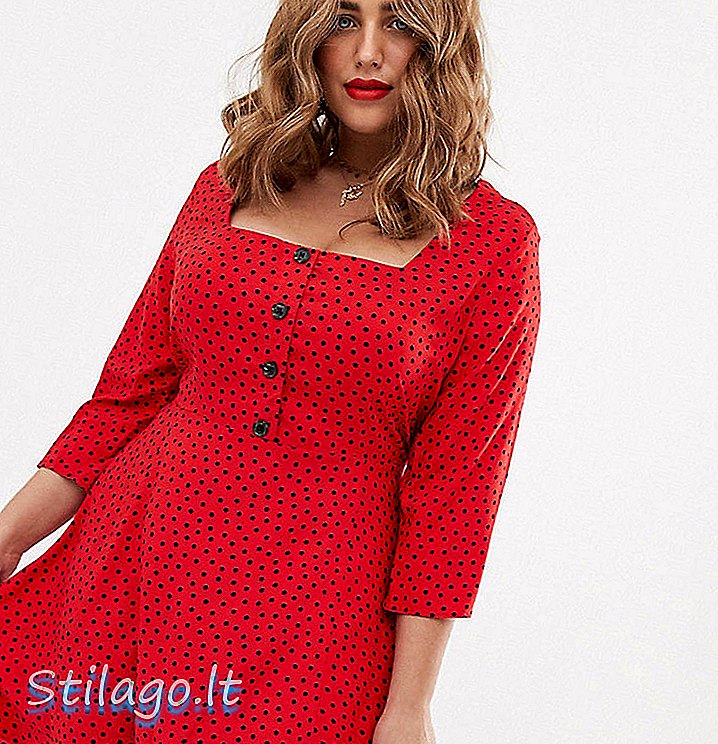 Szyfonowa mini sukienka Simply Be o kwadratowym dekolcie w czerwoną kropkę-Multi