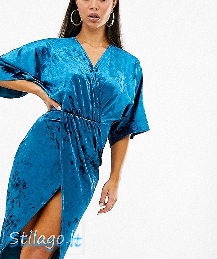 Club L London fluwelen midi-jurk met geknoopte voorkant - Blauw
