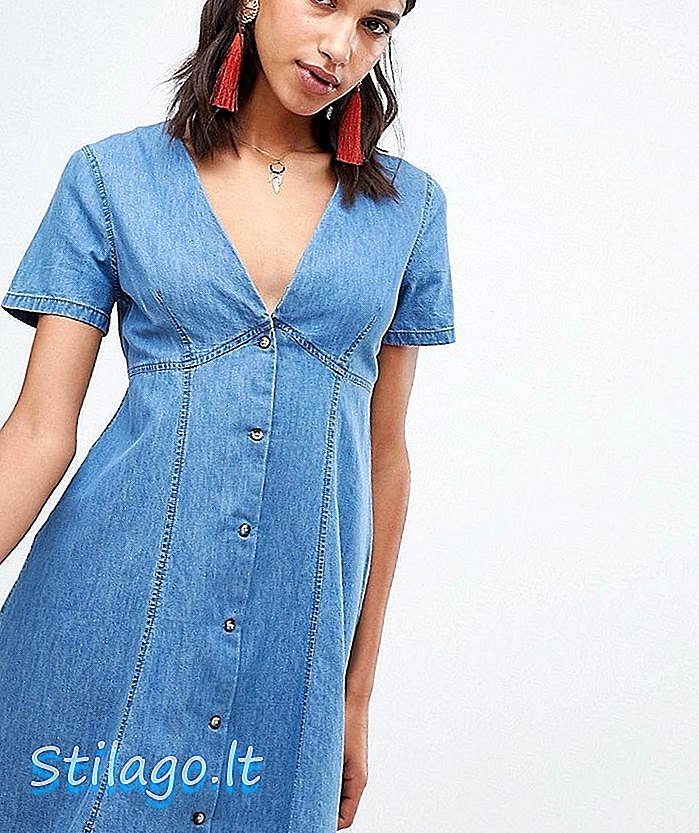 ASOS DESIGN שמלת תה ג'ינס בצבע כחול טבעי