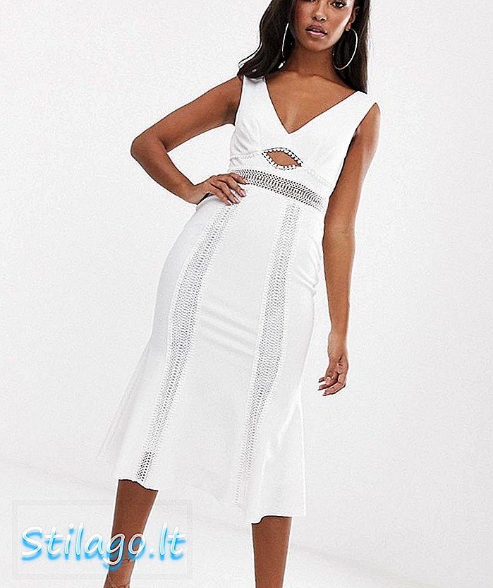 Белое платье миди с вырезом и кружевной вставкой ASOS DESIGN