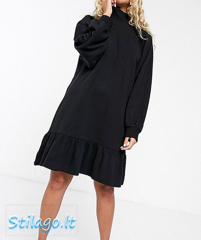 Monki áo cotton hữu cơ smock màu đen-Beige