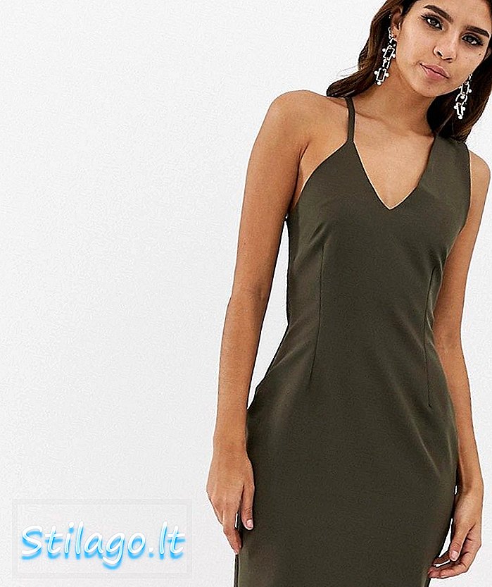 Vesper Özet Askılı Bodycon Elbise-Yeşil
