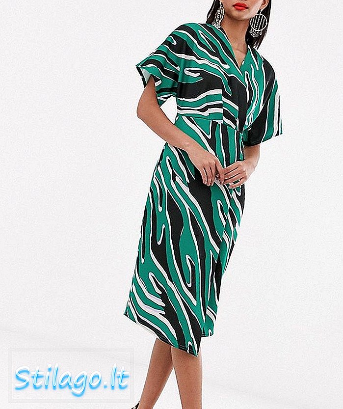 मिश्रित प्रिंट-जांभळा मध्ये क्लोसेट लंडन किमोनो मिडी ड्रेस लपेटतो