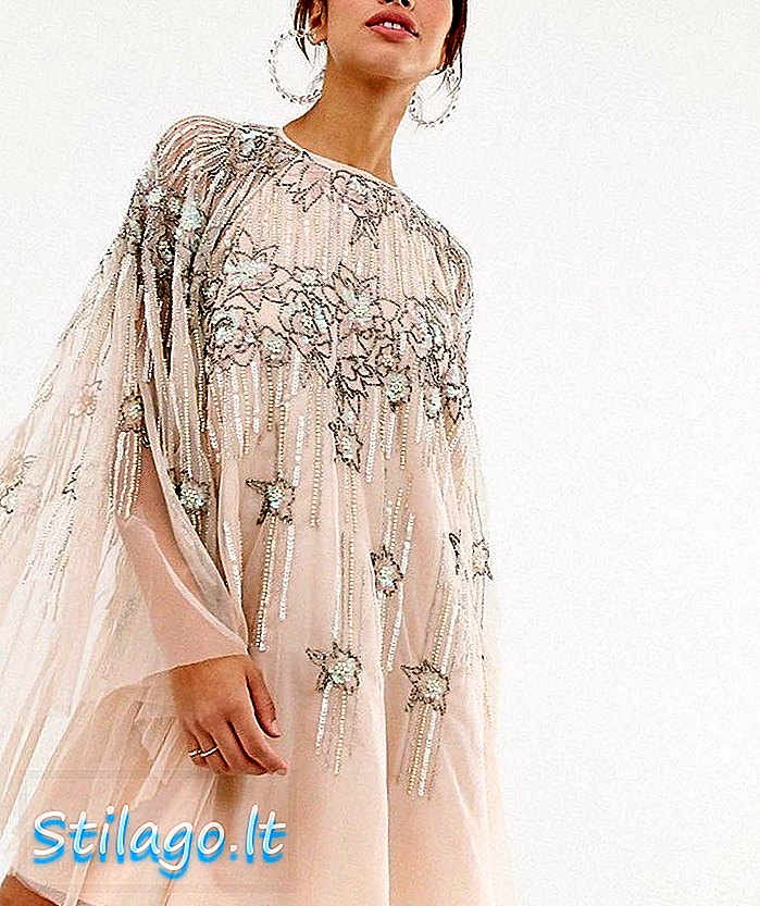 Мини рокля ASOS DESIGN в линейна и флорална перла и пайети-крем