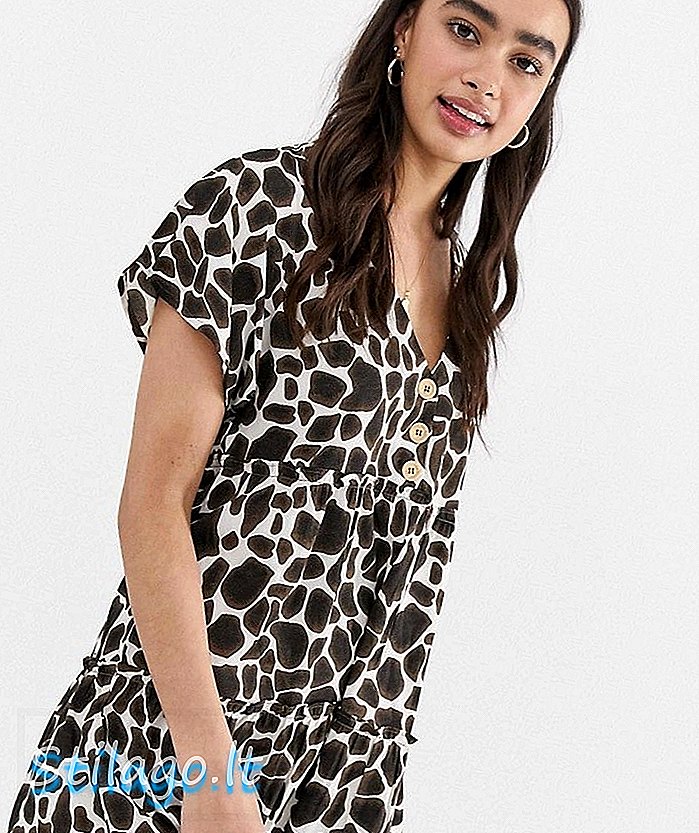 Indflydelse smock kjole med knap nede foran i giraff print-Multi