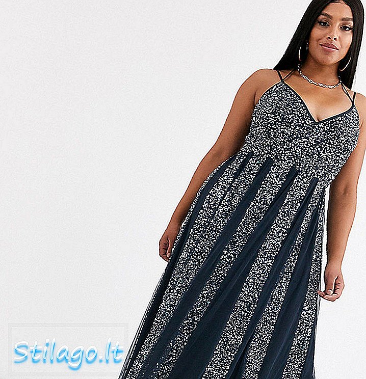 ASOS DESIGN Curve каишка каишка макси рокля в мрежа с украсени пайети Godet панели-сребро