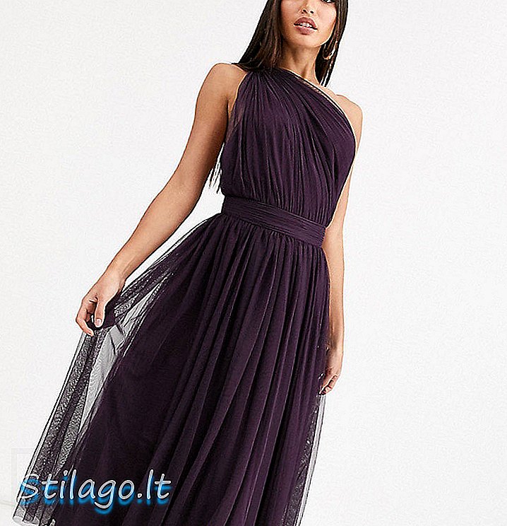 ASOS DESIGN Висока рокля с тюл с рамо midi-лилава