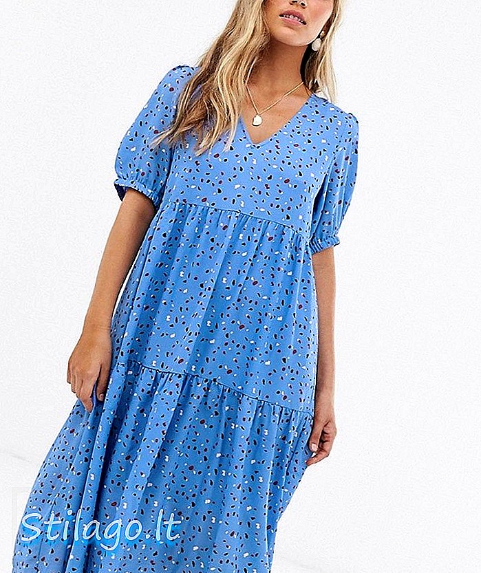 Vero Moda Aware maxi-jurk met pofmouwen, vlekkerige print, blauw