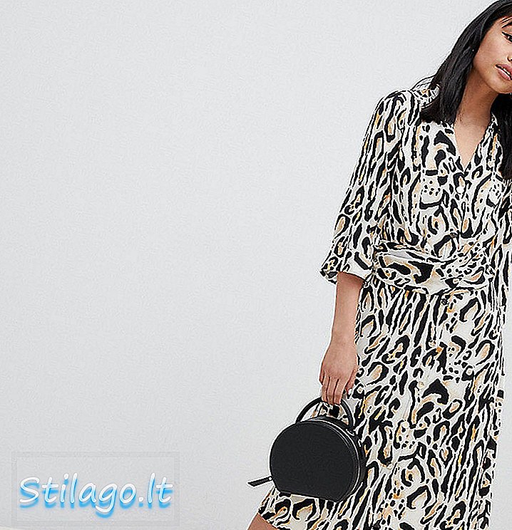 River Island Petite wrap-shirt kjole i leopard-Multi
