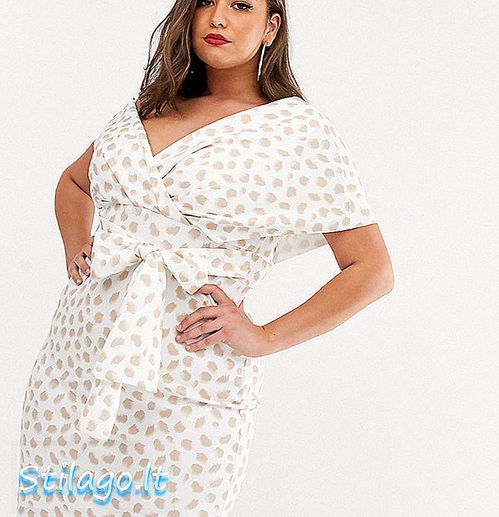 ASOS DESIGN Rochie creion midi cu umăr căzut cu detalii de cravată cu imprimeu smirge-Multi