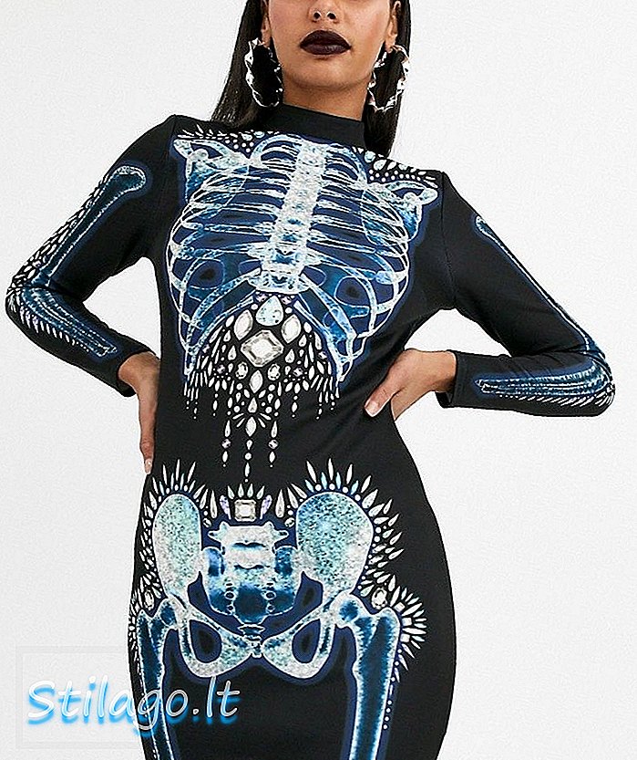 ASOS DESIGN Halloweenowa sukienka mini z dekoltem w stylu bodycon i detalem czaszki-Multi
