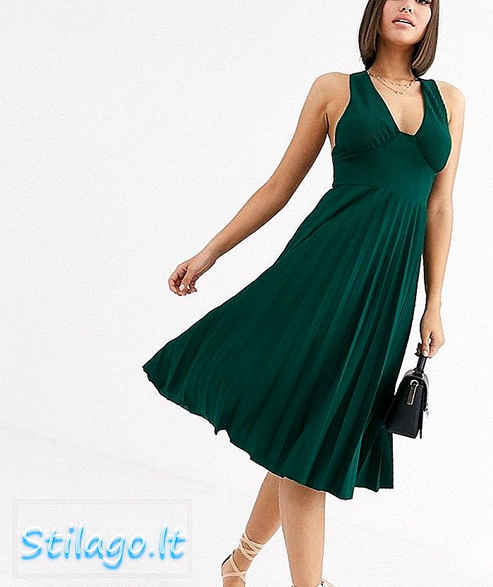 ASOS DESIGN - Geplooide midi-jurk met korsetdetail - Groen