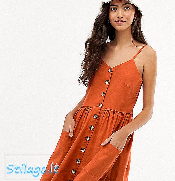 Brave Soul Tall leah midi-kjole med knap foran-rød