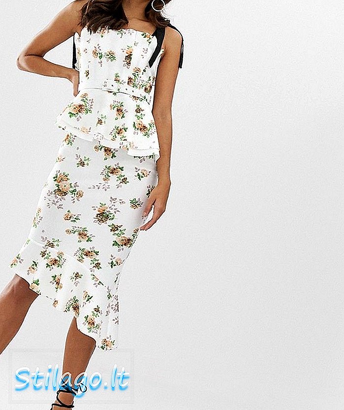 ASOS DESIGN πλισέ μπούστο λουλουδάτο μεσαίο φόρεμα μολυβιού με ζώνη-Multi