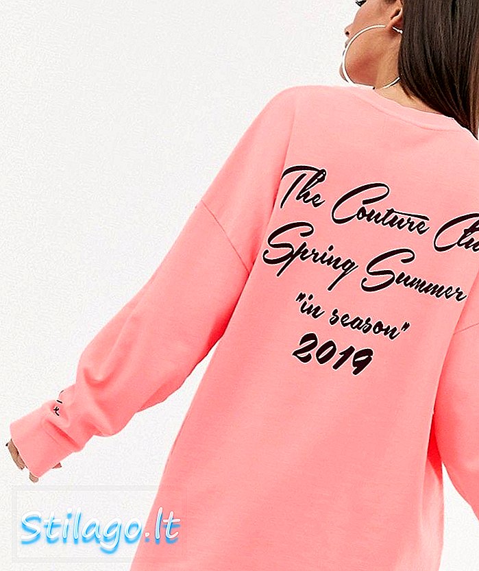 Couture Club overdimensioneret langærmet motiv t-shirt kjole i syre neon pink