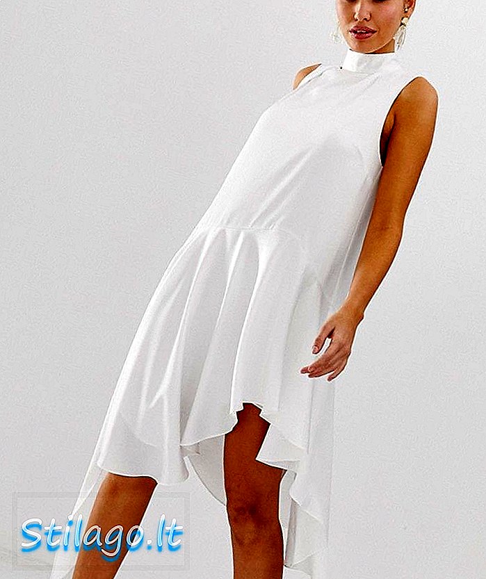 एएसओएस डिझाईन स्लीव्हलेस स्कार्फ नेक साटन मिनी ड्रेस अत्यंत आस्तीन-पांढरा