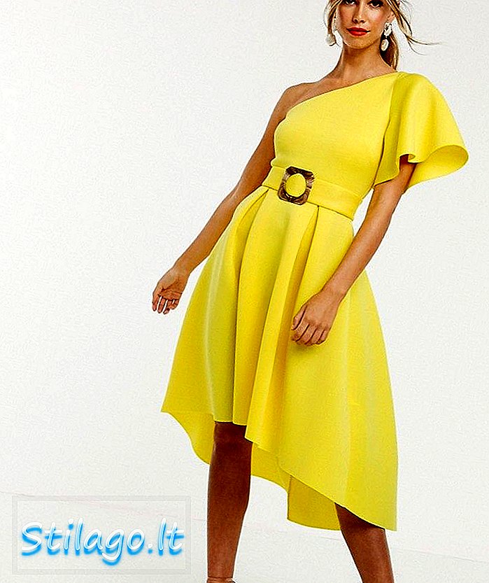 ASOS DESIGN um ombro com cinto vestido de baile-Amarelo