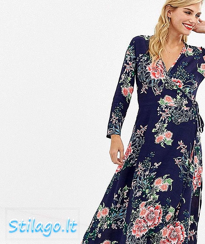 Vestido maxi floral licoroso com fendas na frente e detalhe frontal debrum-Multi