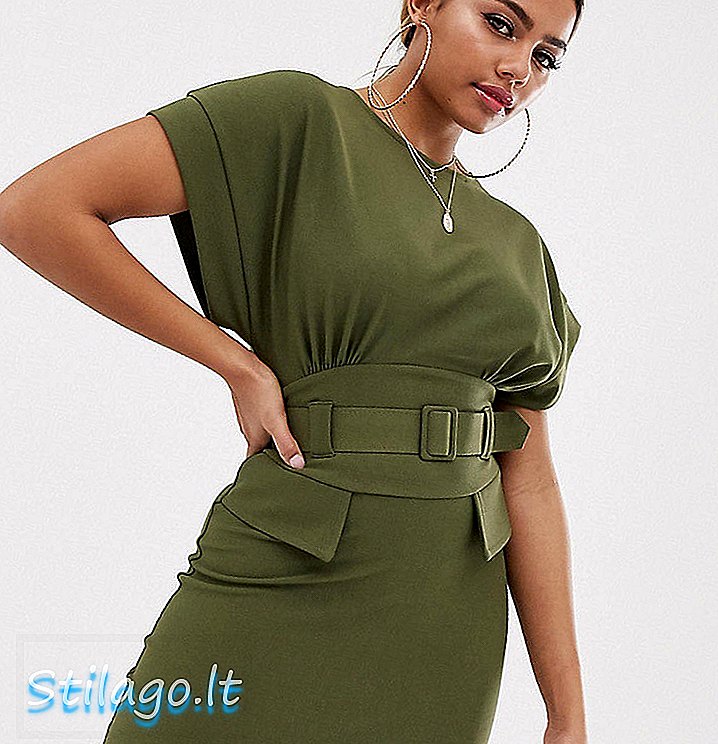 ASOS TASARIM Minyon özel kuşaklı mini yardımcı kalem elbise-Yeşil