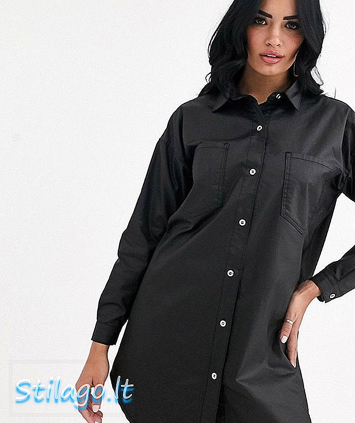 बुहूने काळा आकारात मोठ्या आकाराचा लेप केलेला शर्ट ड्रेस