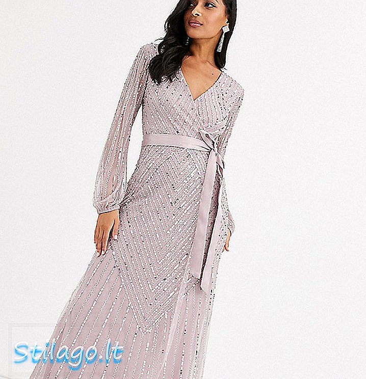 Amelia Rose djeveruša maxi omotana haljina s raspršenim ukrasom u taupe-ružičastoj