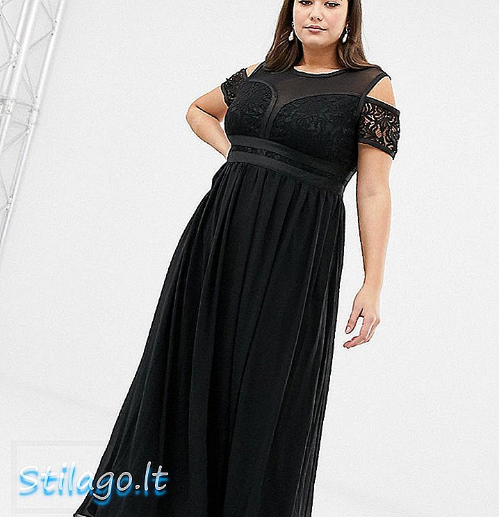 Midi haljina s ljubljenom čipkom i sjajnom oblogom-crna
